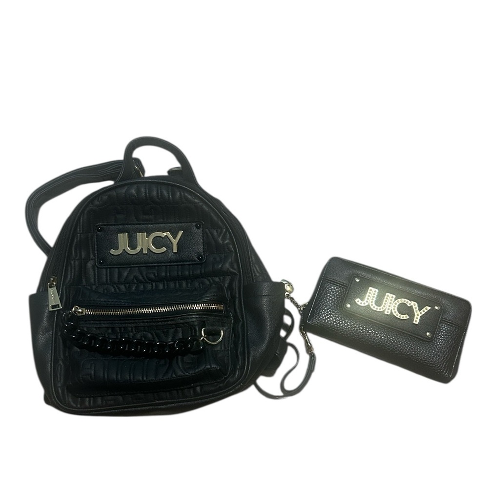 NWOT Juicy Couture Black mini Backpack vegan leather Y2K preppy FREE WRISTLET